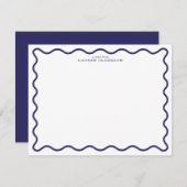Navy Modern Wavy Border Note Card 招待状 (正面/裏面)