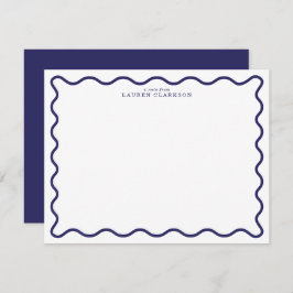 Navy Modern Wavy Border Note Card 招待状