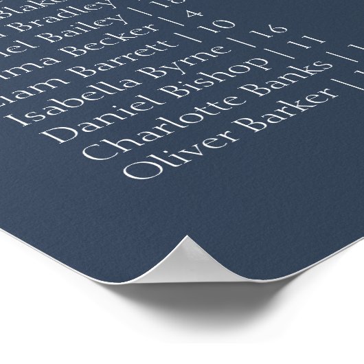 Navy Modern Wedding Alphabetical Seating Chart ポスター (角)