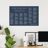 Navy Modern Wedding Alphabetical Seating Chart ポスター (ホームオフィス)