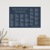Navy Modern Wedding Alphabetical Seating Chart ポスター (キッチン)