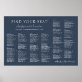 Navy Modern Wedding Alphabetical Seating Chart ポスター (正面)