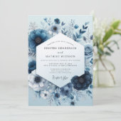 Navy Monochromatic Bloom Wedding 招待状 (スタンド正面)