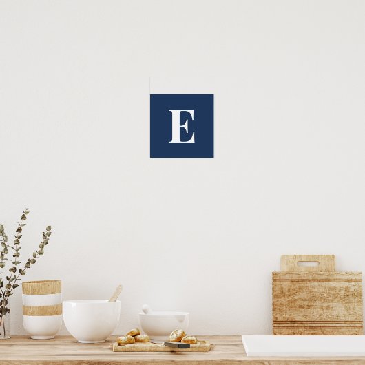 Navy Monogram Letter Poster | Personalized Initial ポスター (キッチン)