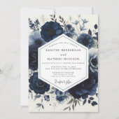 Navy Moody Floral Wedding 招待状 (正面)