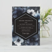 Navy Moody Floral Whimsy Wedding 招待状 (スタンド正面)