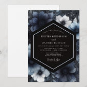 Navy Moody Floral Whimsy Wedding 招待状 (正面/裏面)