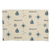 navy Nautical Pattern Anchor Sailboat Compass Name 枕カバー (正面)