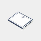 Navy Nautical Preppy Stripe & Anchor Monogram ポストイット (アングル)