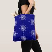 Navy Nautical Sailing Compass トートバッグ (クローズアップ)