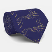 Navy Neck Tie with Elegant Gold Abstract Lines ネクタイ (ロール)