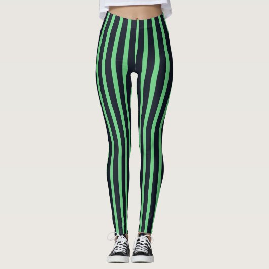 navy & neon green stripes レギンス (正面)
