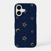 Navy Night Sky with Stars and Moon Pattern iPhone 16ケース (裏面)