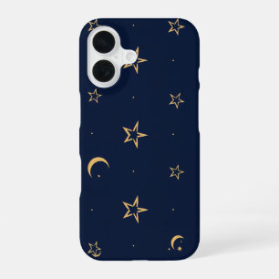 Navy Night Sky with Stars and Moon Pattern iPhone 16ケース