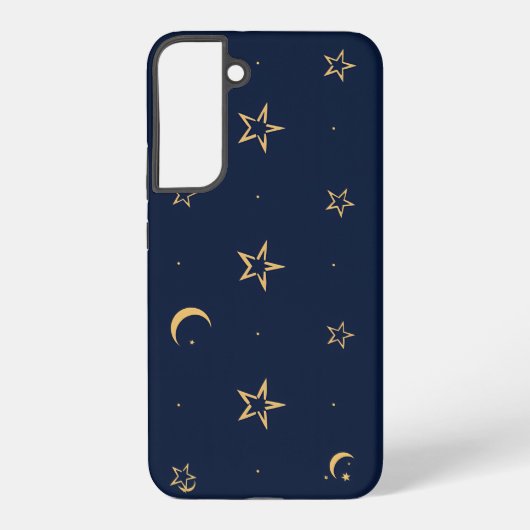 Navy Night Sky with Stars and Moon Pattern Samsung Galaxyケース (裏面)
