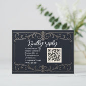 Navy Nuptial QR Code Wedding RSVP Card (スタンド正面)