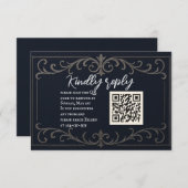 Navy Nuptial QR Code Wedding RSVP Card (正面/裏面)