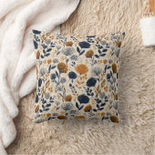 Navy & Ochre Botanical Throw Pillow クッション (ブランケット)