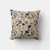 Navy & Ochre Botanical Throw Pillow クッション (正面)