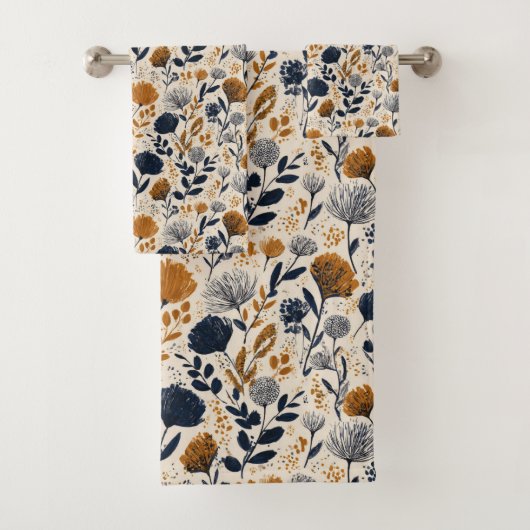 Navy & Ochre Botanical Towel バスタオルセット (インサイチュ)