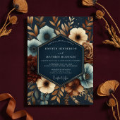 Navy Opulent Bloom Wedding 招待状