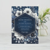 Navy Opulent Floral Romance Wedding 招待状 (スタンド正面)