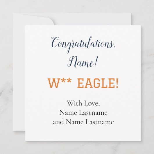 NAVY, ORANGE Auburn，アラバマパーソナライズされたギフトカード カード (正面)