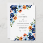 Navy Orange Painterly Bloom Wedding 招待状 (正面)