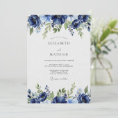 Navy Painterly Blossom Wedding 招待状 (スタンド正面)