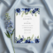 Navy Painterly Blossom Wedding 招待状