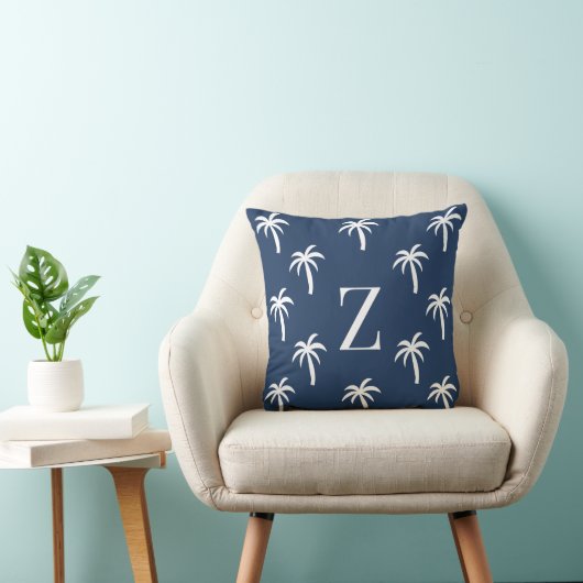 Navy Palm Tree Monogram Pillow Personalized Preppy クッション (椅子)