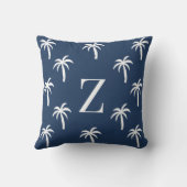 Navy Palm Tree Monogram Pillow Personalized Preppy クッション (裏面)