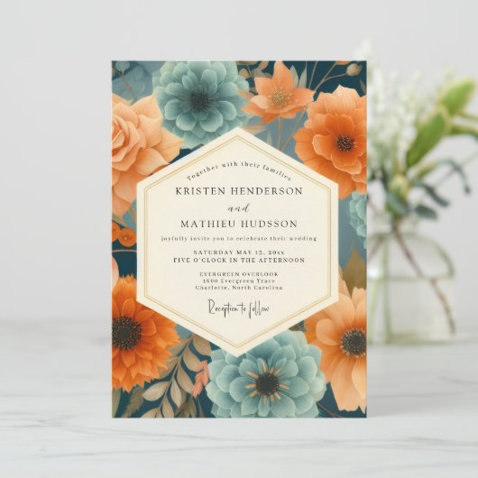 Navy Paprika Opulent Wedding 招待状 (スタンド正面)