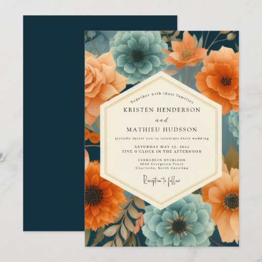 Navy Paprika Opulent Wedding 招待状 (正面/裏面)