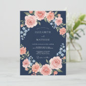 Navy Peach Blossom Arch Wedding 招待状 (スタンド正面)