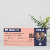 Navy & Peach Boarding Pass Wedding 招待状 (スタンド正面)