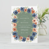 Navy Peach Bold Autumnal Wedding 招待状 (スタンド正面)