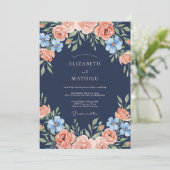 Navy Peach Floral Arch Wedding 招待状 (スタンド正面)