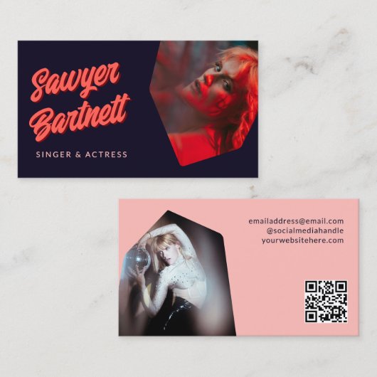 Navy Peach Retro Geometric Photo Shapes Performer 名刺 (正面/裏面)