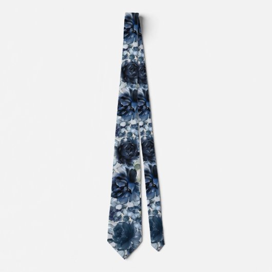 Navy Peonies Greenery Wedding ネクタイ (正面)