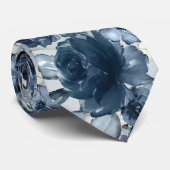 Navy Peonies Greenery Wedding ネクタイ (ロール)