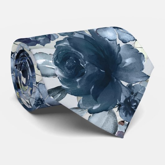 Navy Peonies Greenery Wedding ネクタイ (ロール)