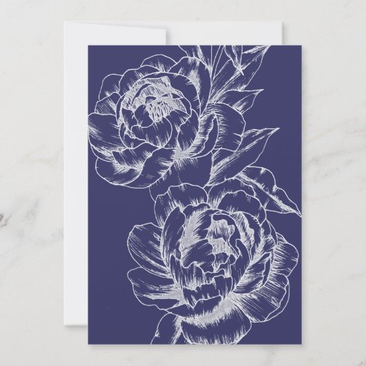 Navy Peony Simple Wedding Invitation 招待状 (裏面)