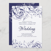 Navy Peony Simple Wedding Invitation 招待状 (正面/裏面)