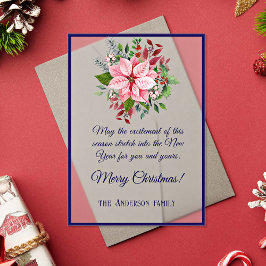 Navy Pink Green Poinsettia Frosted Christmas Card アクリル招待状