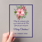 Navy Pink Green Poinsettia Frosted Christmas Card アクリル招待状 (インサイチュ (ポータブル))