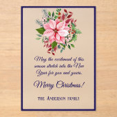 Navy Pink Green Poinsettia Frosted Christmas Card アクリル招待状 (正面)