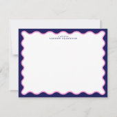 Navy Pink Striped Wavy Frame Note Card 招待状 (正面)