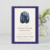 Navy Pinstripe Suit Bachelor Party Invitation 招待状 (スタンド正面)