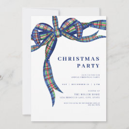 Navy Plaid Bow Holiday Christmas Party Invitation 招待状